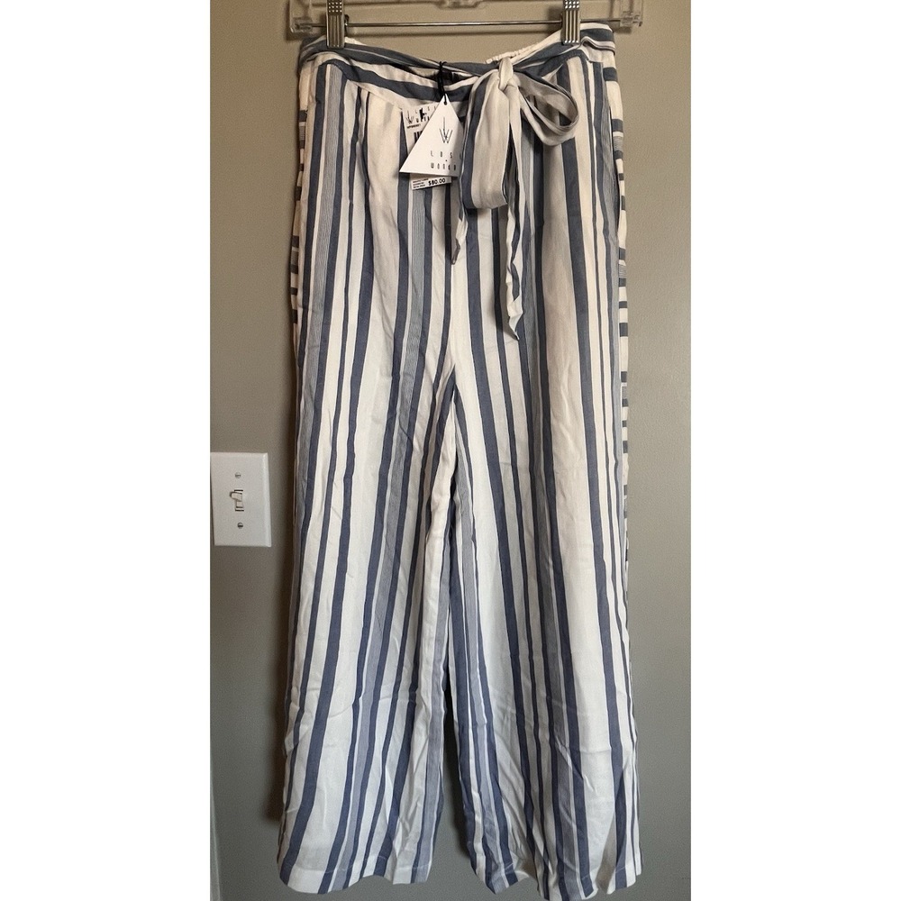 Anthropologie Lost and Wander Blue White Stripes Pants NWT $80 - Picture 2 of 8